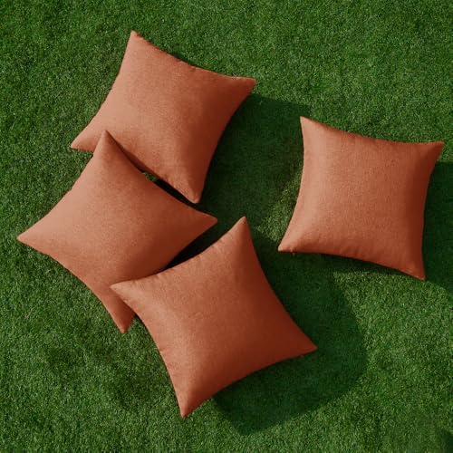 MIULEE Pack of 4 Decorative Outdoor Throw Pillow Covers Linen Waterproof Pillow Covers Summer Farmhouse Cushion Cases for Patio Garden Tent Balcony Couch Sofa 16x16 Inch Rust - Image 4