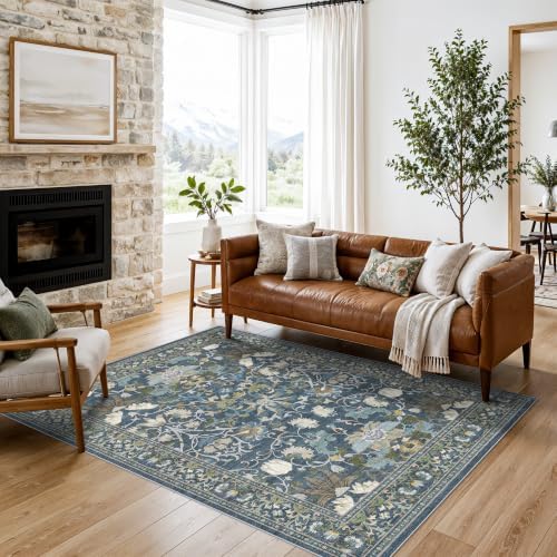 Living Room 6x8 Area Rugs: Farmhouse Washable Ultra Soft Carpet for Bedroom Nursery Indoor Stain Resistant Luxury Rug for Dining Room Non-Slip Durable Floor Mat for Pet Owners(6x8, Blue) by HYHAOYUNLAI