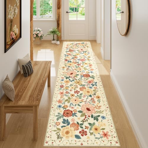 DUKINO 2x8 Kitchen Runner Rug, Washable Runner Rug Non Slip, Beige Yellow by DUKINO