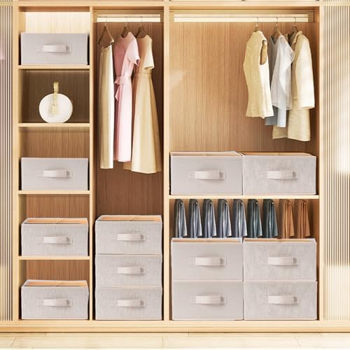Clothings Collapsible Storage Bins, Foldable Organizers and Storage Baskets Cube Storage Bin for Bedroom Living Room (4 Pack) (Flaxen, 15.4x11.4x5.5inch) - Image 4