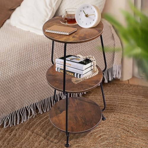 Small Round Coffee Table, 3-Tier Bedside Table Side Table for Small Spaces - Image 2