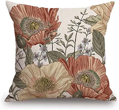 TSSOHU Vintage Flowers Pillow Cover Rustic Cotton Linen Decorative Square Throw Pillow Cover 18x18 Inch for Sofa Couch Decoration by TSSOHU