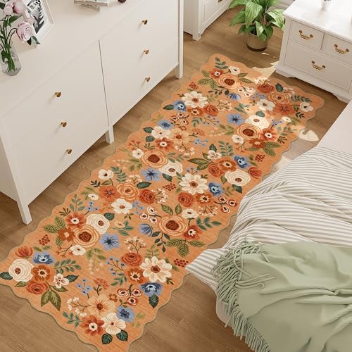 DUKINO 2.6x8 Runner Rug, Floral Washable Kitchen Rugs Non Slip, Orange by DUKINO