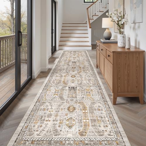 Madane Hallway Runner Rug 3x10 Washable Kitchen Runners 10ft, Brown/Gold - Image 3
