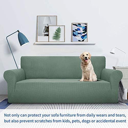 MAXIJIN Stretch Loveseat Sofa Slipcovers 1 piece Love Seat Couch Covers for 2 Cushion Couch Non Slip Sofa Cover Washable Dog Cat Proof Furniture Protector Pet Friendly (Loveseat, Pea Green) - Image 2