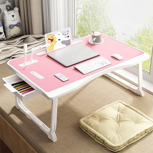 Laptop Bed Table, Laptop Desk for Bed, Foldable Laptop Bed Desk with USB Charge Port, Handle, Desktop Card Slot, Cup Slot, Side Drawer, Portable Laptop Table for Bed Eating Reading Working by CSYY