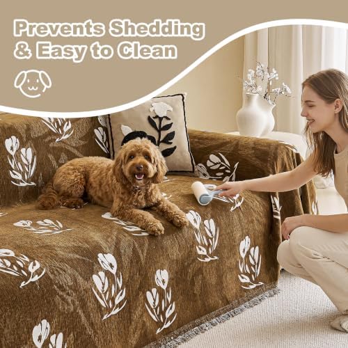 Couch Cover for Dogs Washable Sofa Cover, Sectional Couch Covers, Sofa Covers for 2 Cushion Couch, Non Slip Stripe Sofa Slipcovers Furniture Protector (Floral ‌Brown 91x118) - Image 7