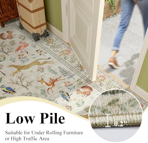 DUKINO 4x4 Square Area Rug, Washable Animal Rug for Entryway, Beige - Image 7