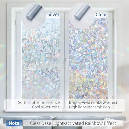 rabbitgoo Window Privacy Film Rainbow, Silver, 35.4" x 118.1" - Image 3