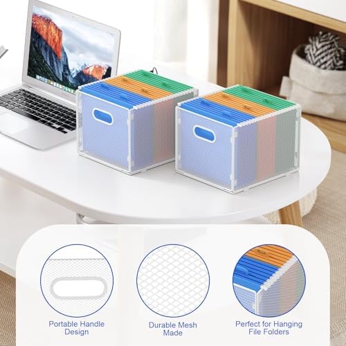 samstar 2 Pack Hanging File Organizer, Mesh File Folder Box Filing Box Cabinet Organizer Storage Boxes, Letter Size,White - Image 5