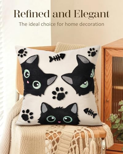 Embroidered Throw Pillow Cover 18x18 Inch, Cat Bone - Image 5