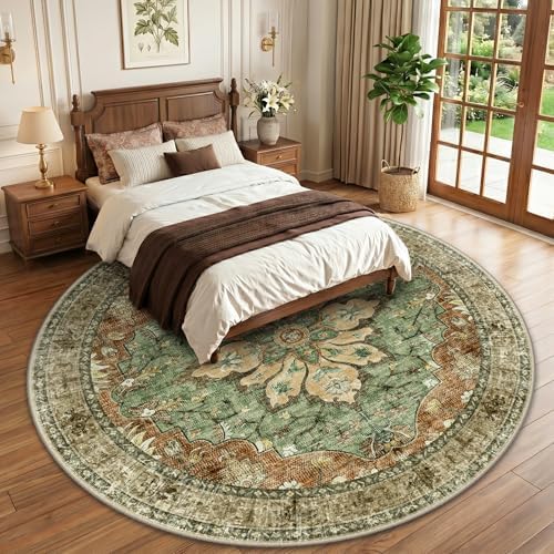 RELEANY Washable Area Rug, Round 10ft, Brick/Brown/Green - Image 2