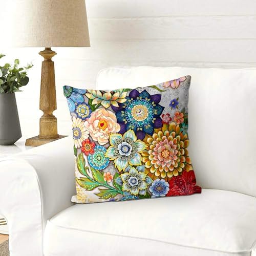 Snycler Boho Floral Throw Pillow Covers Set of 2 Colorful Boho Flower Decorative Cushions Pillowcase for Bedroom Sofa Home Decor, 26x26 Inch, Velvet, Short Plush - Image 4
