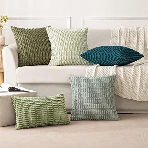 MIULEE Corduroy Decorative Throw Pillow Covers 20x20 Grey Green Pack of 2 - Image 4