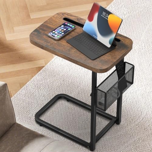 Tv Dinner Couch Tray Table with Card Slot，Adjustable Height Bedside table by Unlockyourhomestoragelife