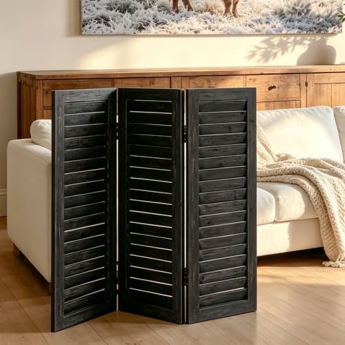 SOFE Black Divider for Room Separation, Wood Room Divider 3 Panels by SOFE
