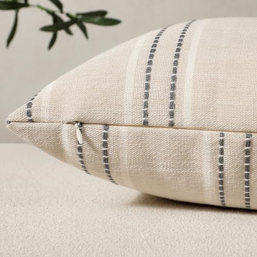 Hckot Decorative Lumbar Throw Pillow Covers 12x20 Striped Pillow Cover Grey - Image 2