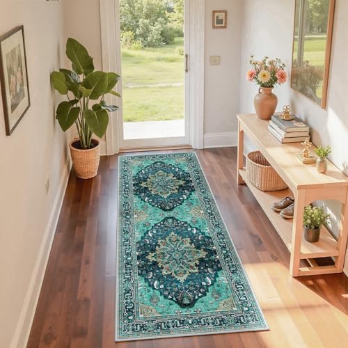 RELEANY Washable Area Rug, Runner 2'x6', Teal - Image 3