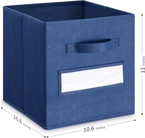 Fabric storage cubes (Set of 8) 11 Inch Cube Storage Bin, Cube storage with 8 Labels Window Cards & a Pen, Foldable cube organizer bins,11x11 Storage bin, Cubby Organizer Boxes, Navy Blue - Image 3