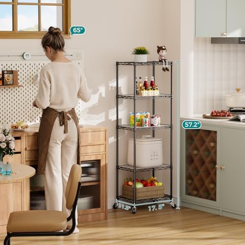 SINGAYE 5 Shelves Storage Shelf Wire Shelving Unit Metal Adjustable Wheels - Image 2