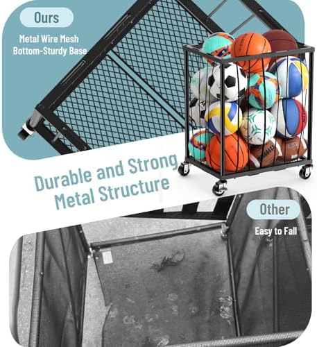 TomCare Garage Ball Storage Rack, Rolling Sports Cart with Lockable Wheels - Image 5