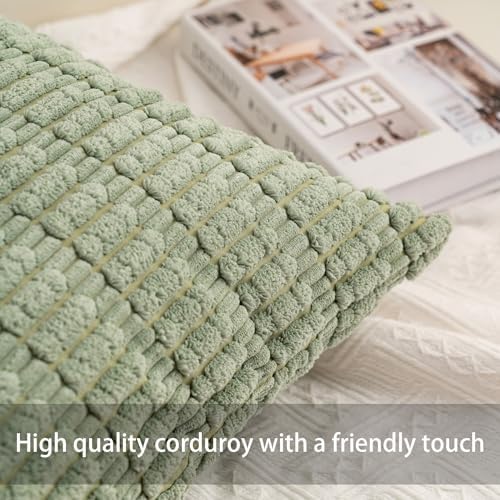 Pack of 2 Corduroy Decorative Throw Pillow Covers 12x20 Inch, Sage Green - Image 3