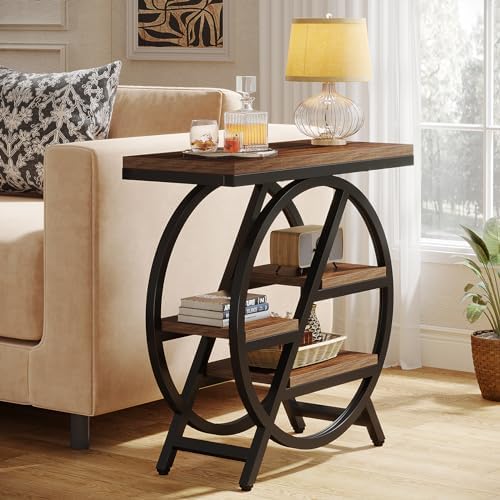Tribesigns End Table for Living Room, 3-Tier Narrow Side Table with Storage, Wood Sofa Side Table with Geometric Metal Frame, Industrial Nightstand and Bedside Table for Bedroom - Image 3