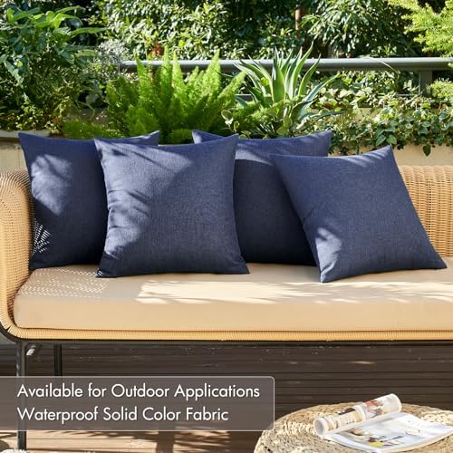 MIULEE Pack of 4 Decorative Outdoor Throw Pillow Covers Linen Waterproof Pillow Covers Summer Farmhouse Cushion Cases for Patio Garden Tent Balcony Couch Sofa 18x18 Inch Navy - Image 2