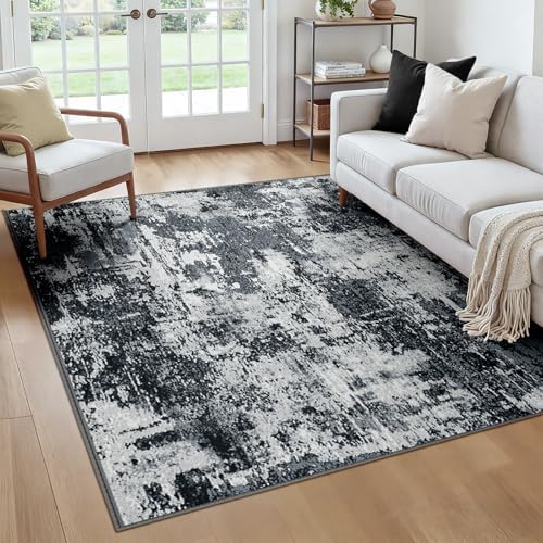 RELEANY Washable Square 6'x6' Area Rug for Living Room Black White by RELEANY