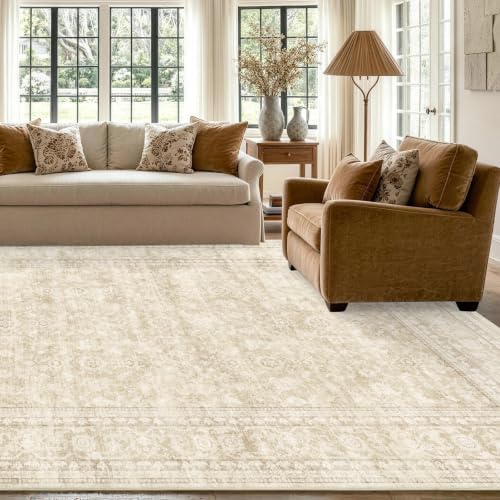 4x6 Ft Area Rugs for Living Room, Soft Non-Slip Machine Washable Rug, Vintage Stain Resistant Carpets for Bedroom Nursery Dining Room Home Decor (Beige) - Image 3