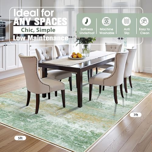 Aelenmu 5x7 Area Rugs for Living Room Washable Bedroom Dining Room Green - Image 2
