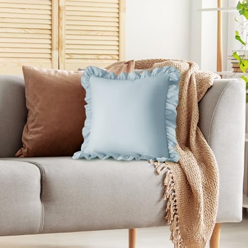 KKJIAF 2 Pack Ruffle Pillow Cases 18x18 Inches, Dusty Blue - Image 5