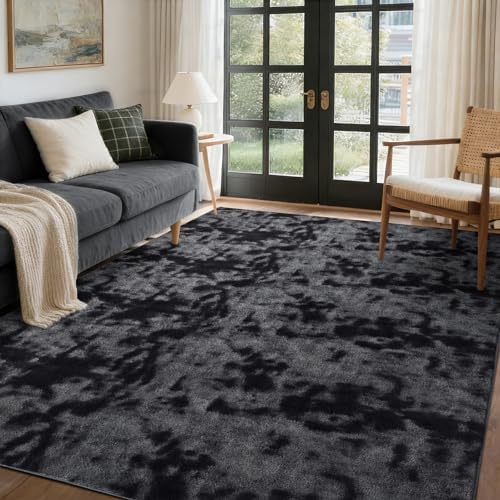 4x6 Tie-dye Dark Grey Area Rug Non-Slip Washable for Bedroom Living Room by FinRe%CC%80cHome