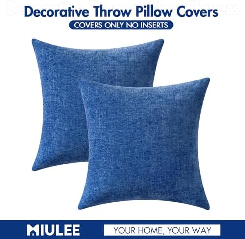 MIULEE Soft Chenille Throw Pillow Covers Royal Blue 18x18 Inch Pack of 2 - Image 6