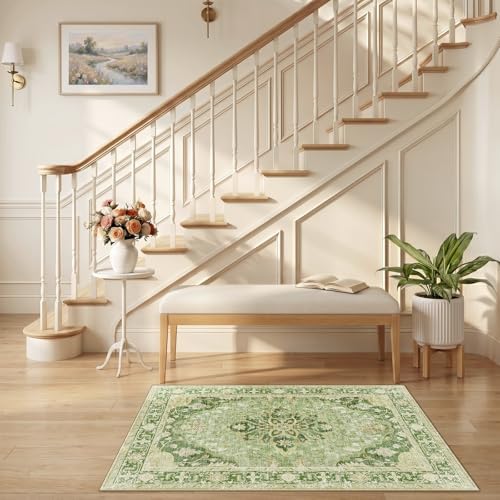 RELEANY Washable Area Rug, Small 2'6"x4', Green/Yellow - Image 2