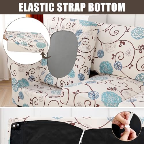 SearchI Stretch Sofa Cover Printed Couch Cover, Floral Pattern 4 Pieces Sofa Slipcover with 3 Separate Cushion Cover, Washable Furniture Protector for Living Room(Sofa, Ball Flower) - Image 5