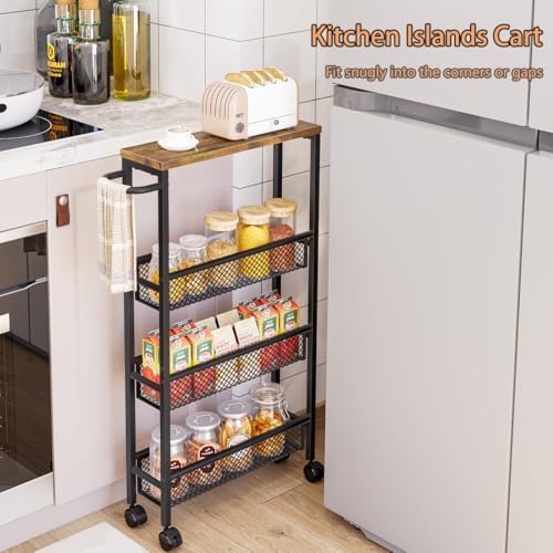 AZERPIAN Slim Rolling Cart 4 Tier Narrow Storage Cart on Wheels with Handle - Image 2