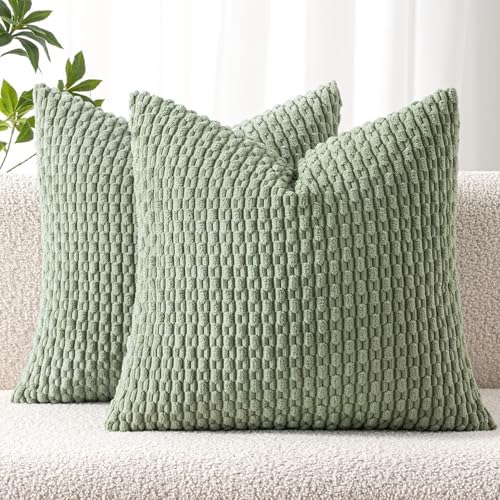 MIULEE Decorative Throw Pillow Covers 20x20 Sage Green Textured Corduroy by MIULEE