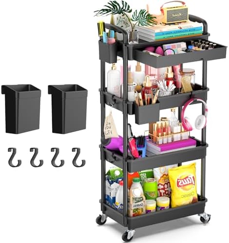 Goovilla 4 Tier Rolling Utility Cart Organizer with Removable Drawer, Black by Goovilla