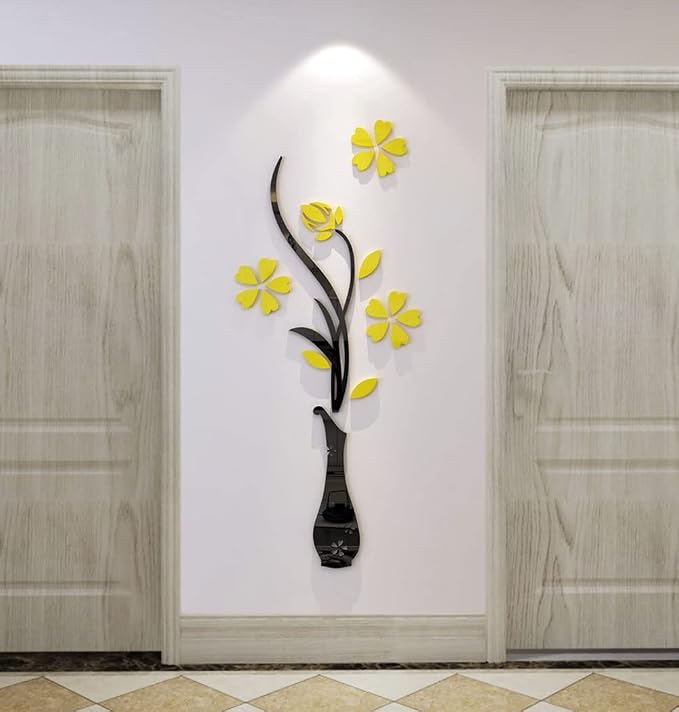 3D Vase Wall Murals for Living Room & Bedroom, DIY Wall Decal, Originality Stickers Gift, Yellow, 59 X 23 inches - Image 4