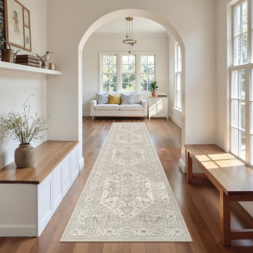 Madane Washable Runner Rugs 2x10 Long for Hallway Kitchen, Beige/Brown by Madane