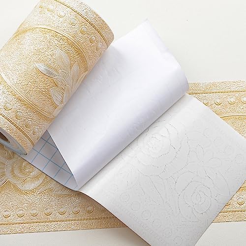 AbaBoorty Beige Floral Wallpaper Border Decor 196"X4.1" Peel and Stick Wall Border Waterproof Tiles Sticker Wallpaper Self Adhesive Removable Wall Stickers for Bedroom Living Room Decor - Image 7