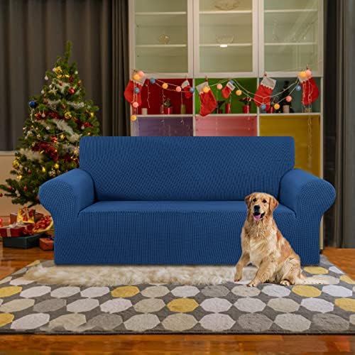 KEKUOU Stretch Loveseat Couch Cover, 2 Cushion Couch Slipcover,Classic Blue - Image 2
