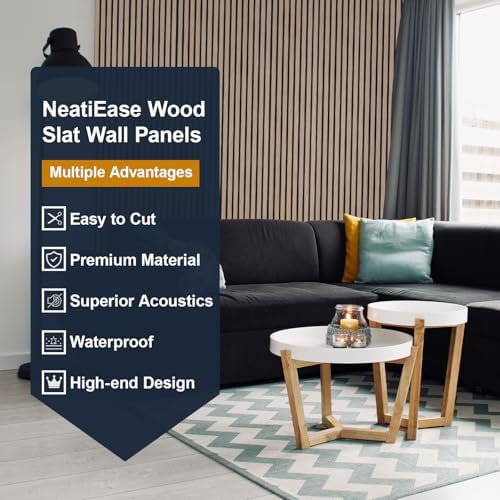 NeatiEase Wood Slat Wall Panels, 4-Piece 96" x 12.6", Soundproof Acoustic Wall Panels for Interior Decor, Noise Cancelling (Rustic Oak) - Image 3