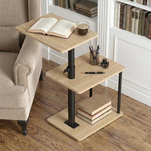 Faesun 360° Swivel Side Table for Height Adjustable, C Shaped End Table for Couch with Storage, 3-Tier Night Stand with Open Shelf, Tv Tray for Small Spaces, Living Room, Bedroom, Oak - Image 2
