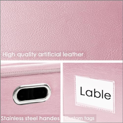 PRANDOM Foldable Storage Bins with Lids [5-Pack] Leather Fabric Collapsible Storage Boxes Organizer Containers Baskets Cube with Cover for Bedroom Closet Office Nursery Pink (14.9x10.8x10) - Image 4