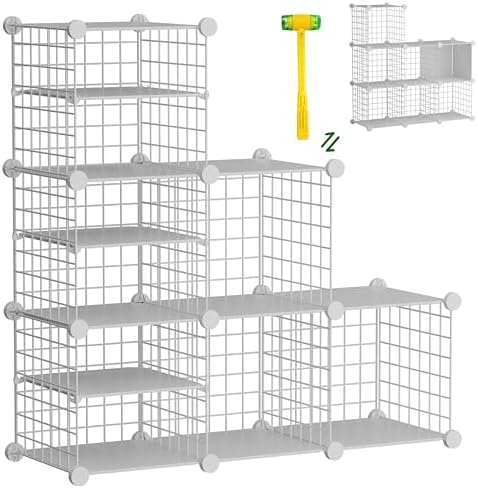 Wire Cube Storage Organizer, 6 Cubes Converted into 7 Cubes, Sturdy Metal Grids Storage Shelf Closet Shelving Units and Storage, Shelves for Bedroom LIvingroom Office by Kiivoena