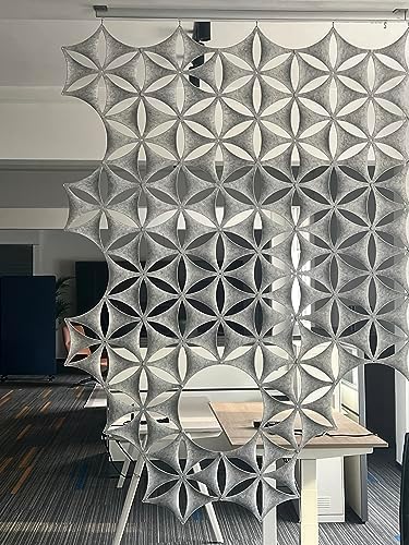 Hanging Room Divider-12Pcs 3D DIY Hexagram Felt Surface High Density Polyester Fiber Board Flower Venus 14"x12" Cut Room Home Office Decoratio Screen Partition(Silver Grey) by OSHIYINN-US