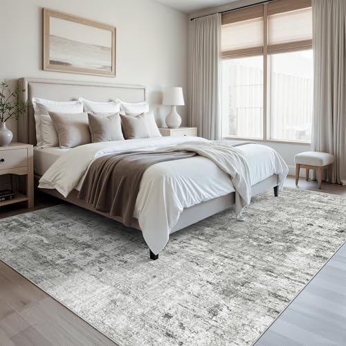 Soalmost Abstract Rug 8x10 Large Living Room Area Rugs Washable Gray/White - Image 3