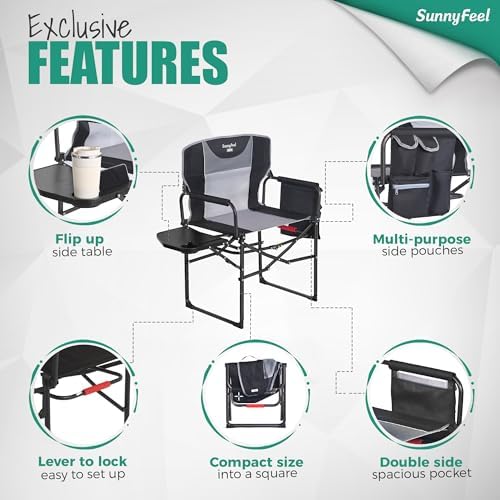 SUNNYFEEL Oversized Directors Camping Chair for Adults with Side Table - Image 6